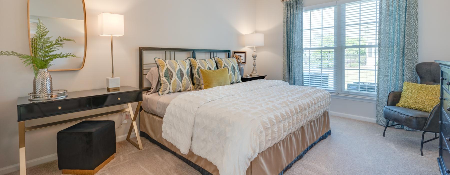 a bedroom with a large bed